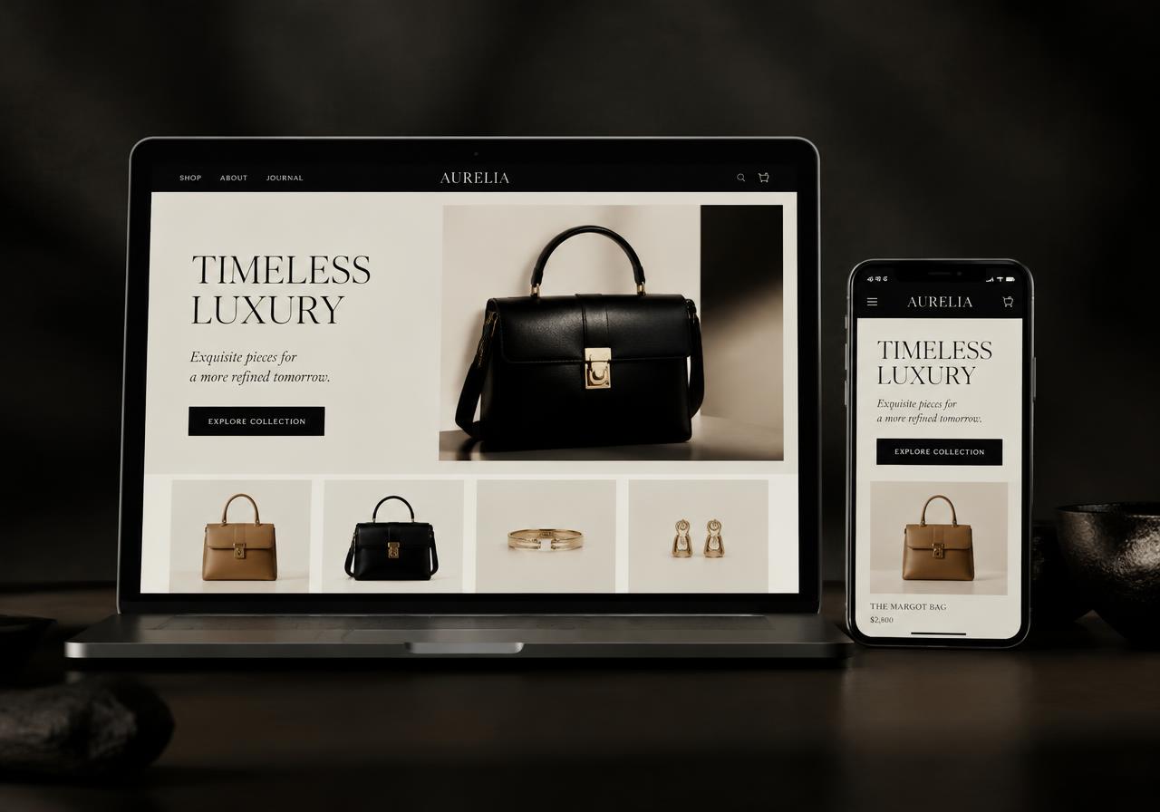 High-End E-Commerce Store website concept on laptop and phone